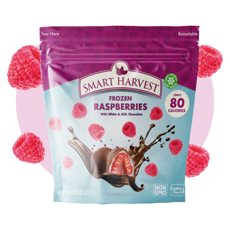Frozen Milk and White Chocolate Covered Raspberries